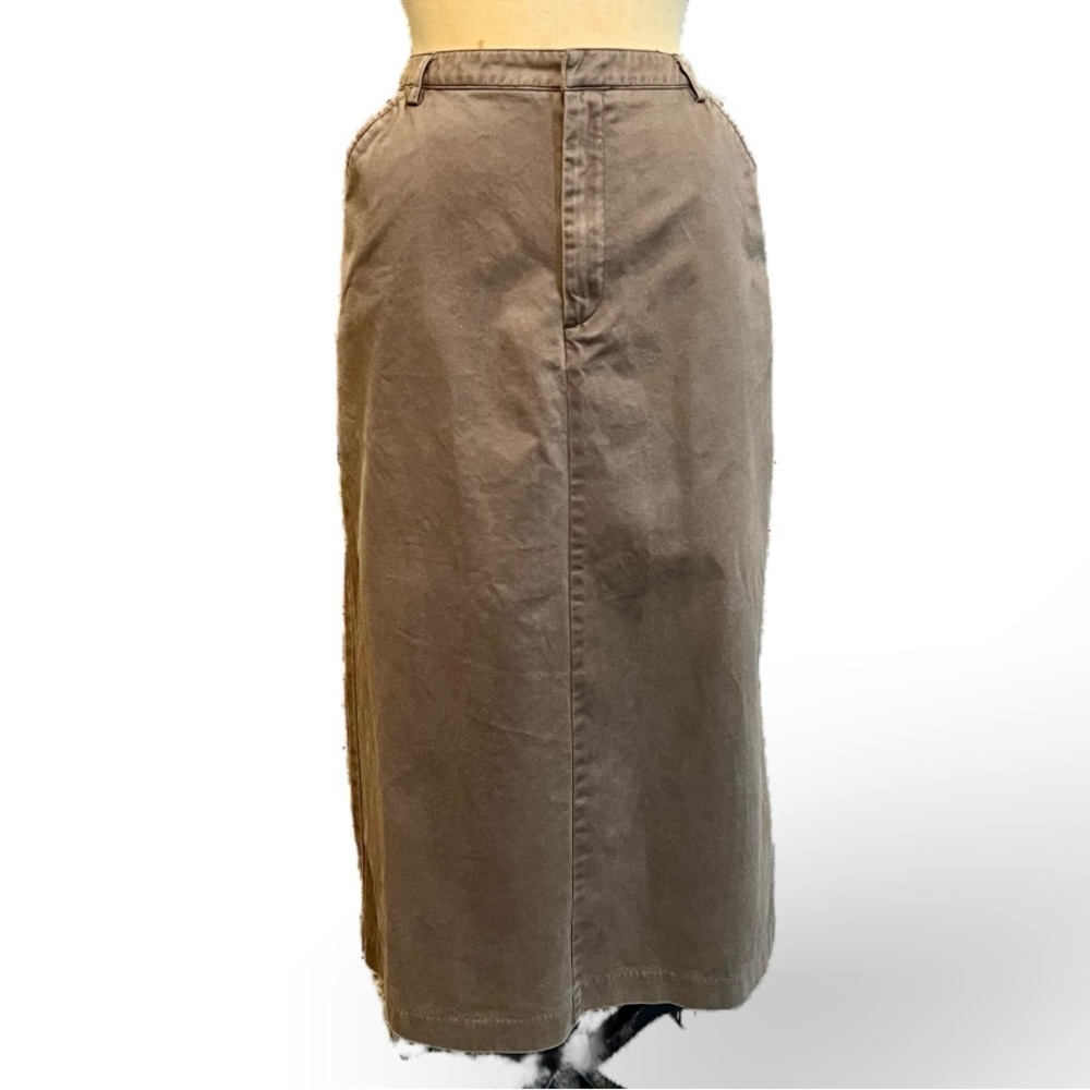 VINTAGE Lands End long maxi pencil skirt 100% twill cotton earthy neutral 90s